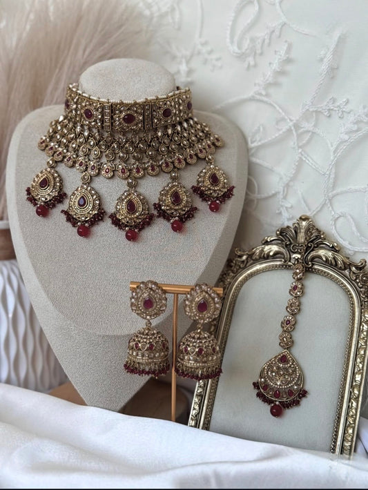 Amber Maroon Polki Set