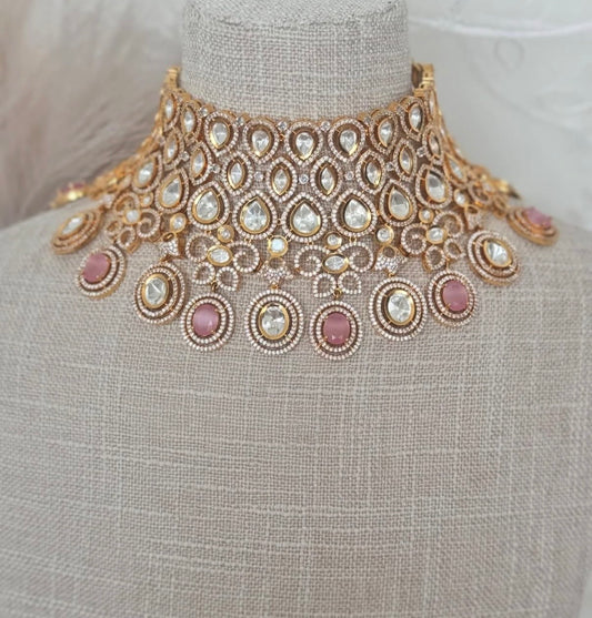 Pink Uncut Kundan Bridal Set