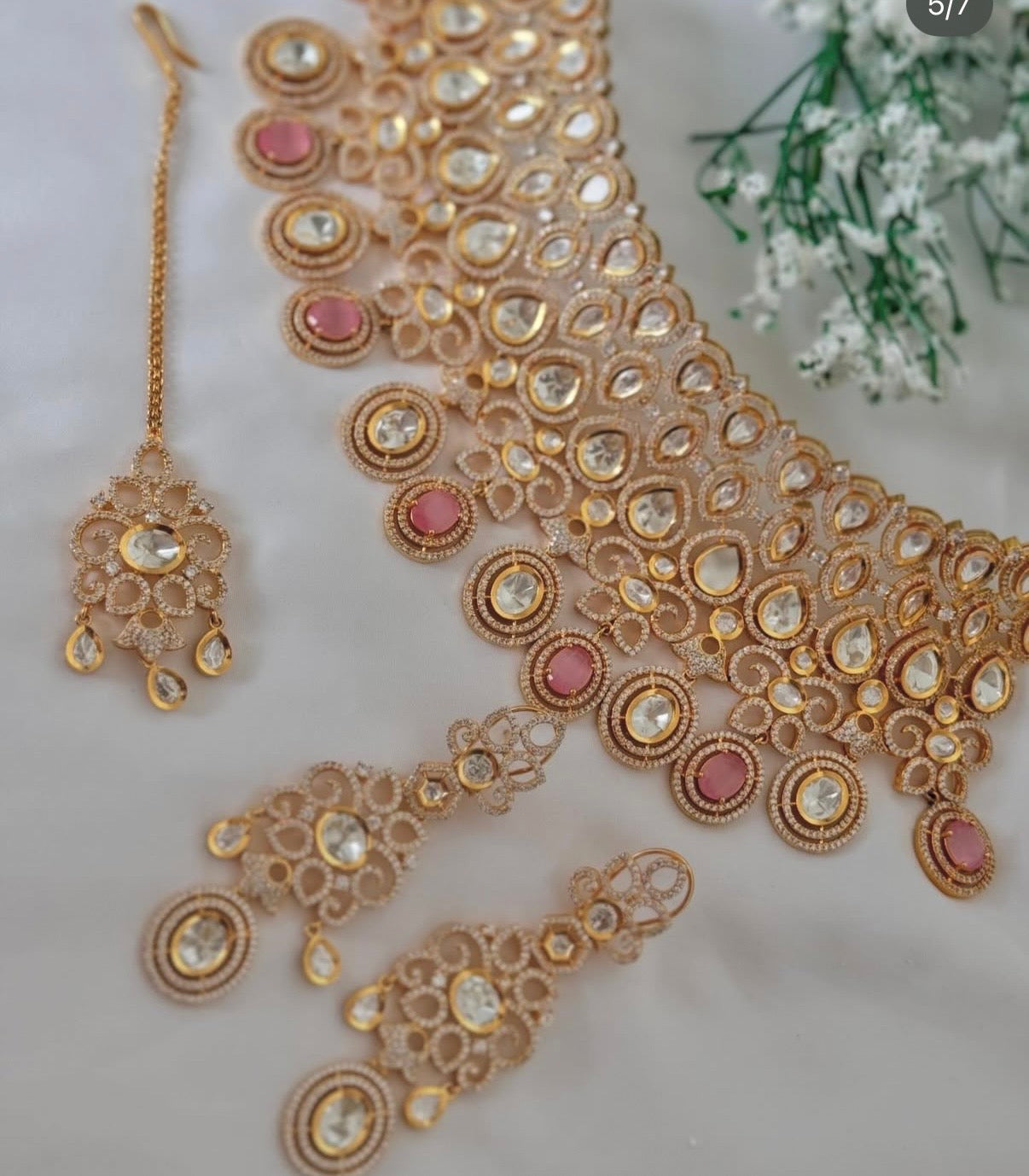 Pink Uncut Kundan Bridal Set