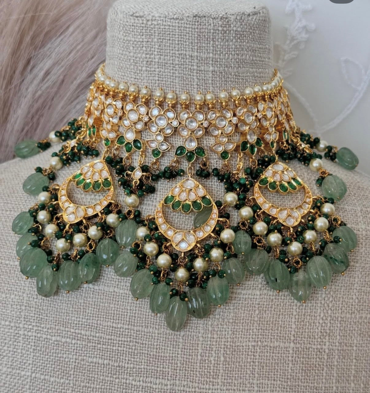 Sage Green Uncut Kundan Bridal Set