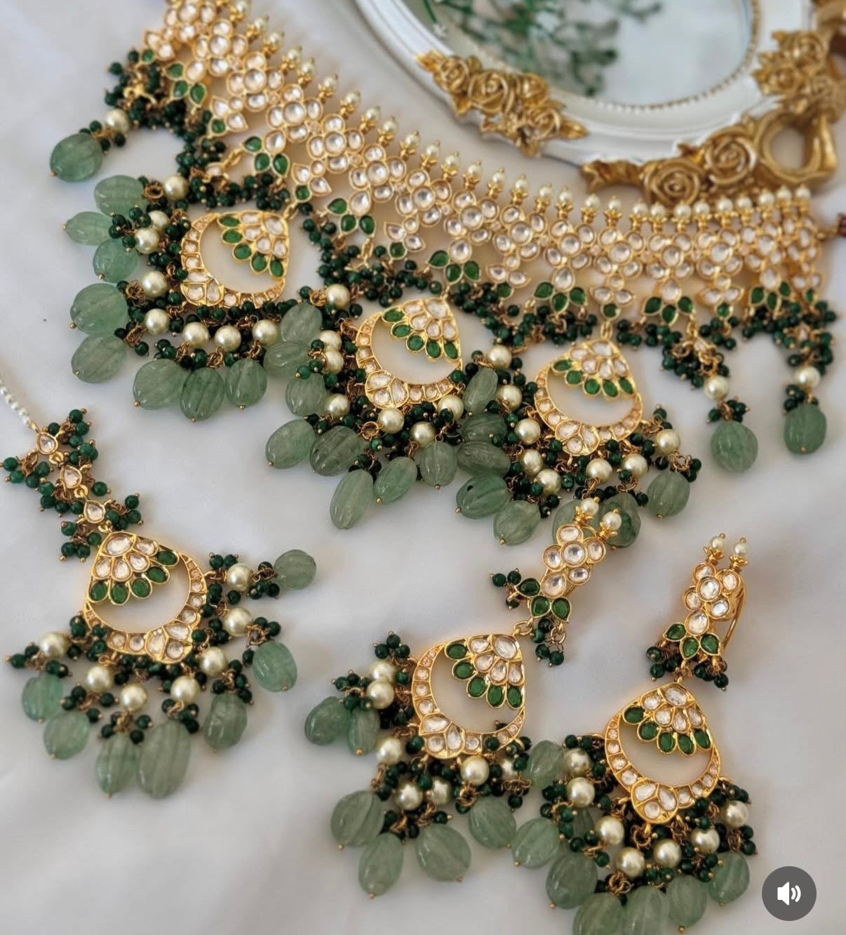 Sage Green Uncut Kundan Bridal Set
