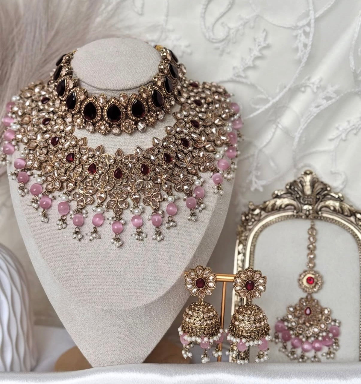 Polki Pink Maroon Semi Bridal Set