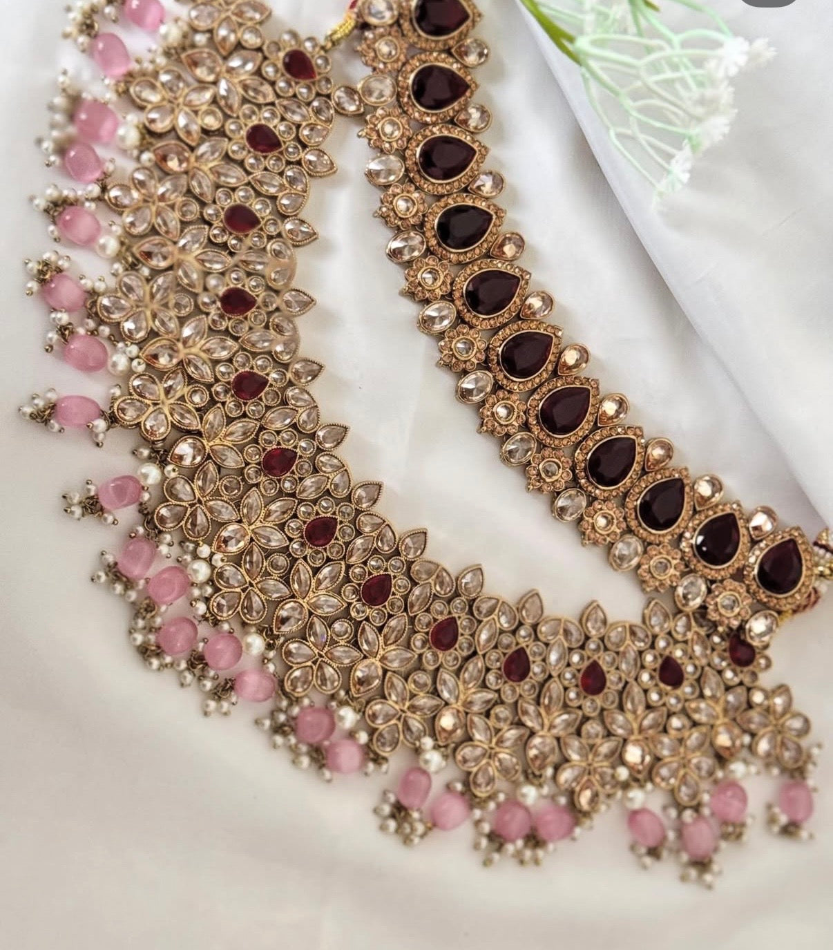 Polki Pink Maroon Semi Bridal Set