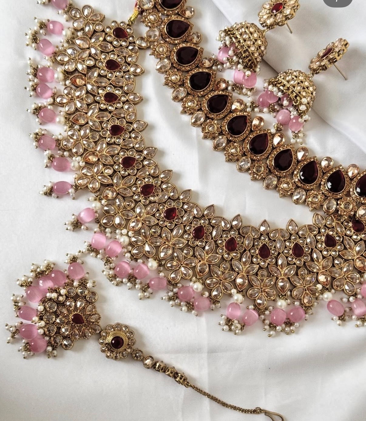 Polki Pink Maroon Semi Bridal Set