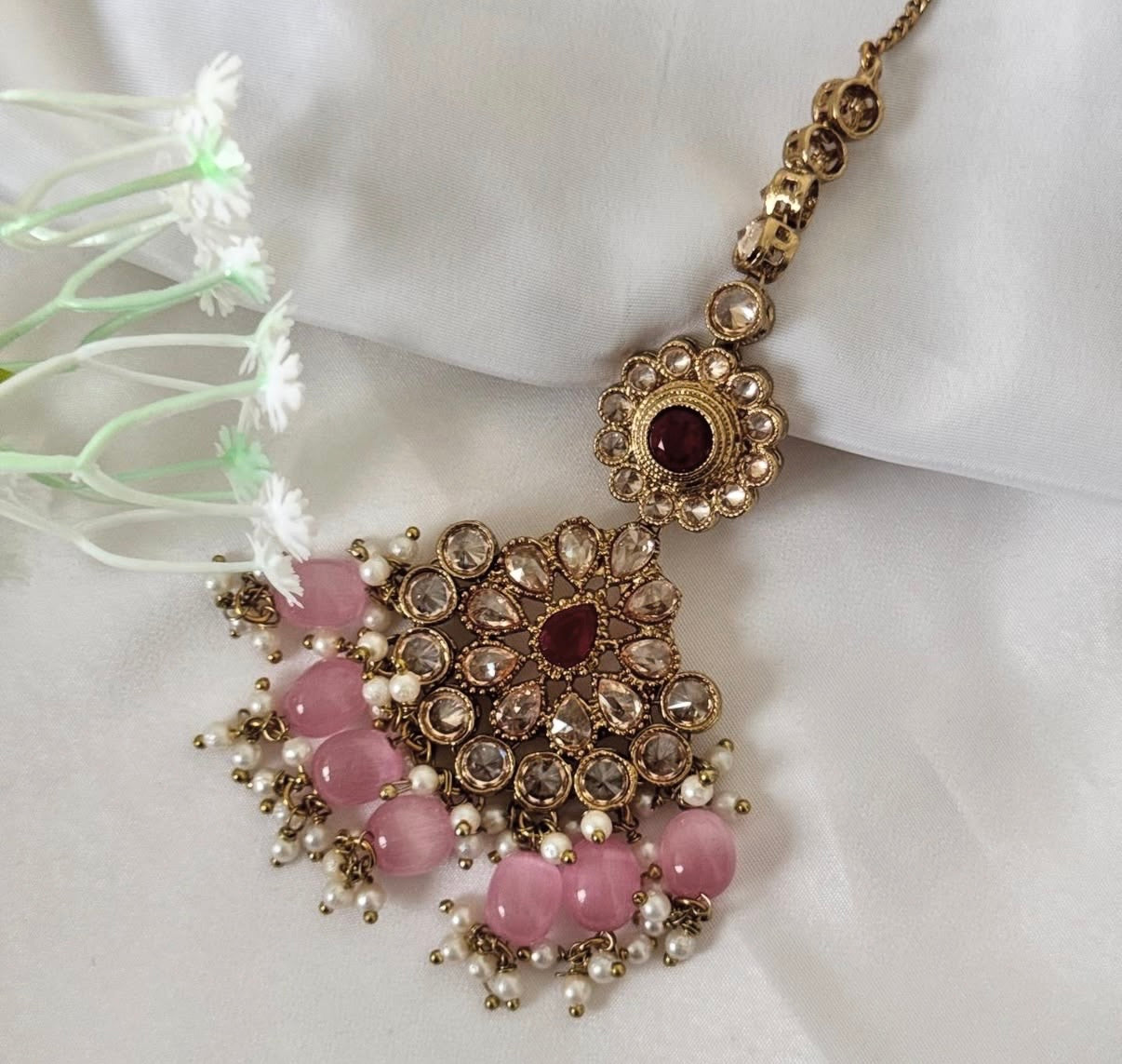 Polki Pink Maroon Semi Bridal Set