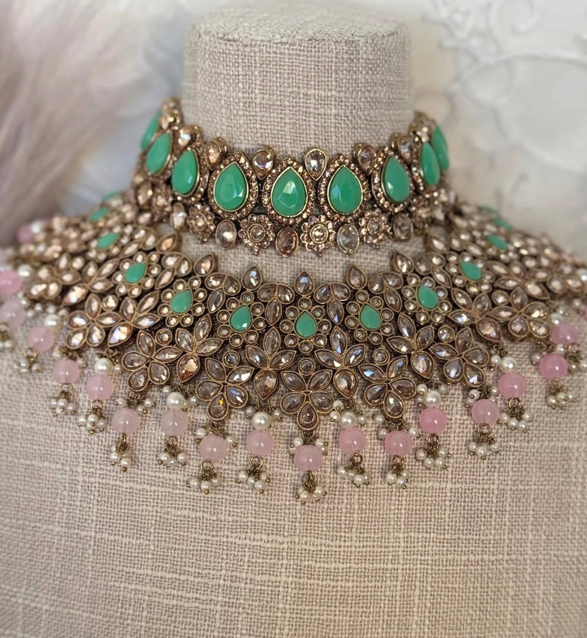 Polki Pink Mint Semi Bridal Set