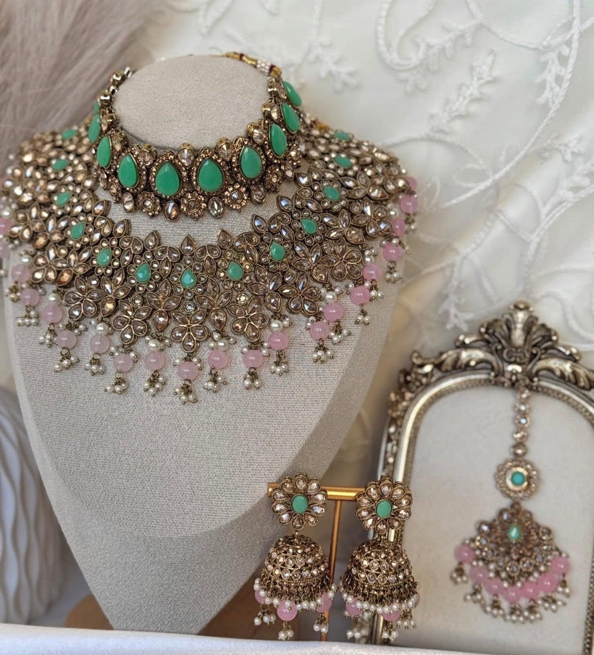 Polki Pink Mint Semi Bridal Set