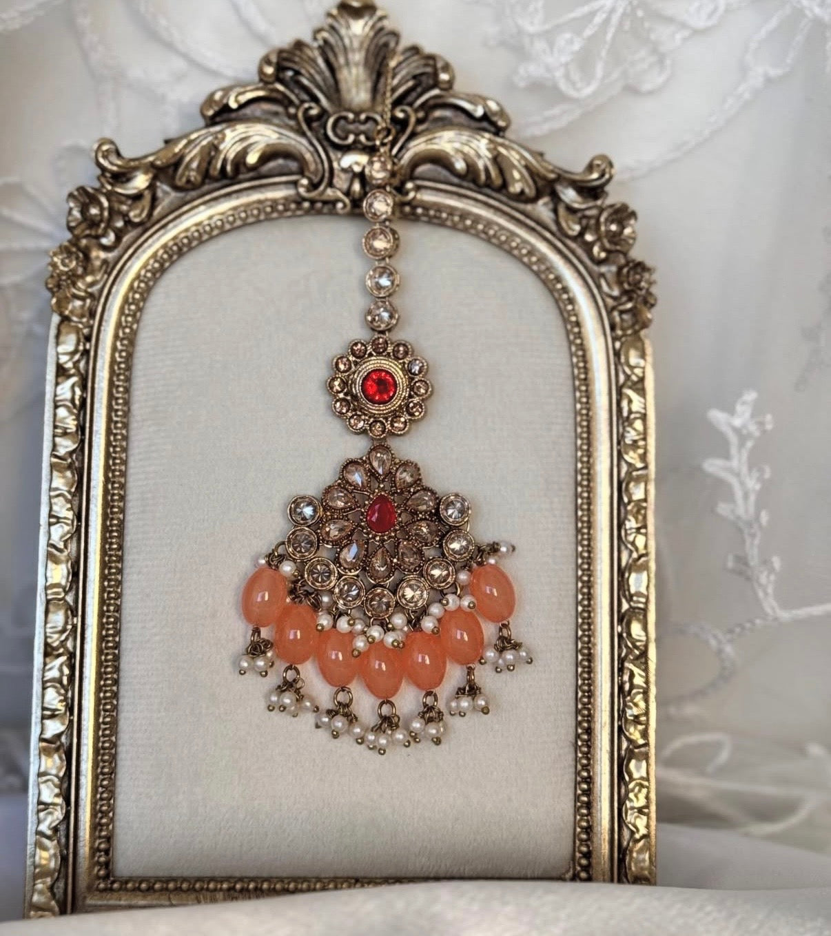 Polki Red Peach Semi Bridal Set