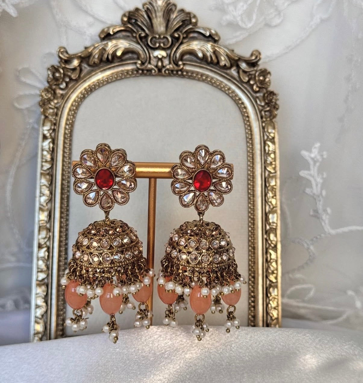 Polki Red Peach Semi Bridal Set