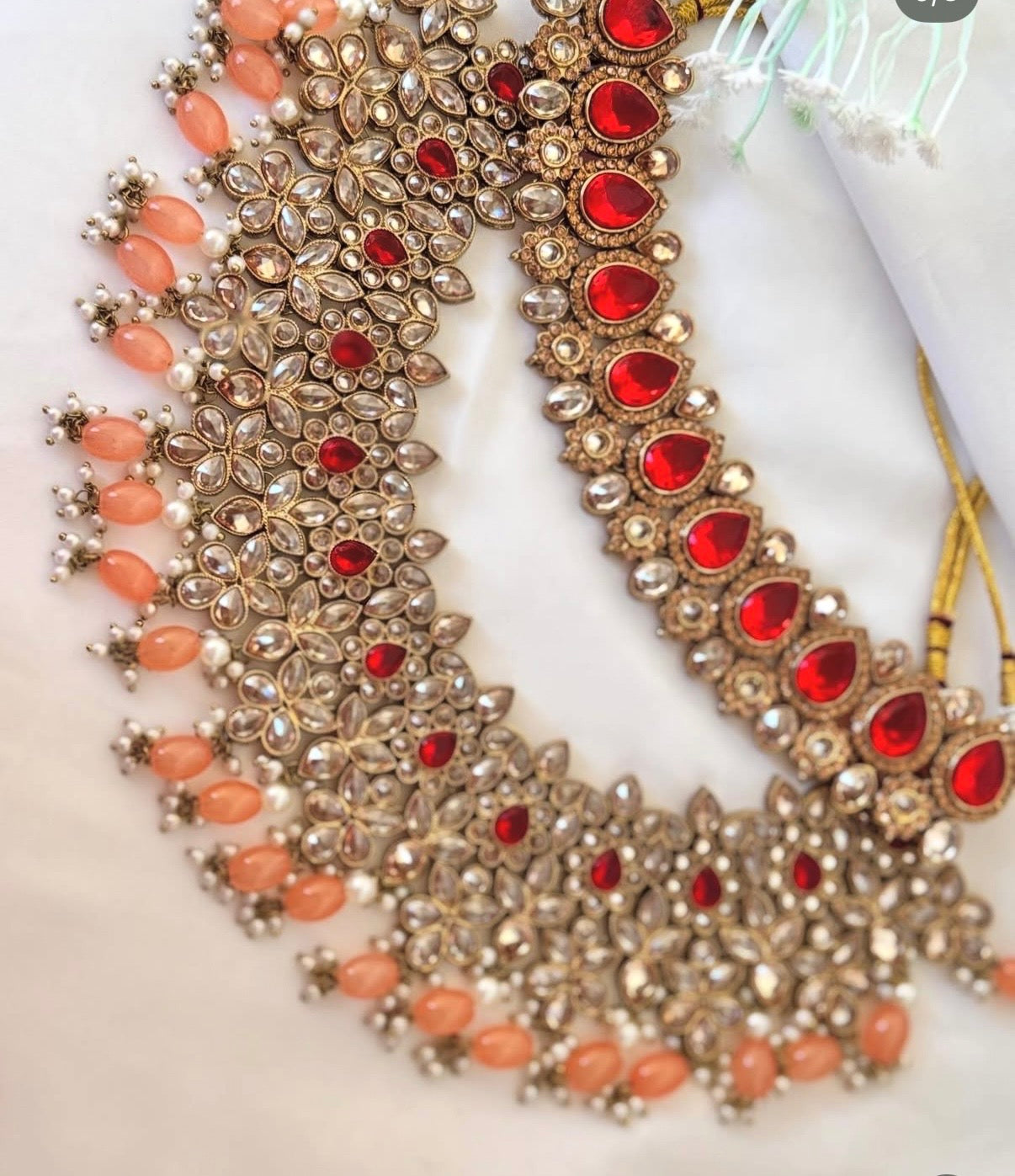 Polki Red Peach Semi Bridal Set