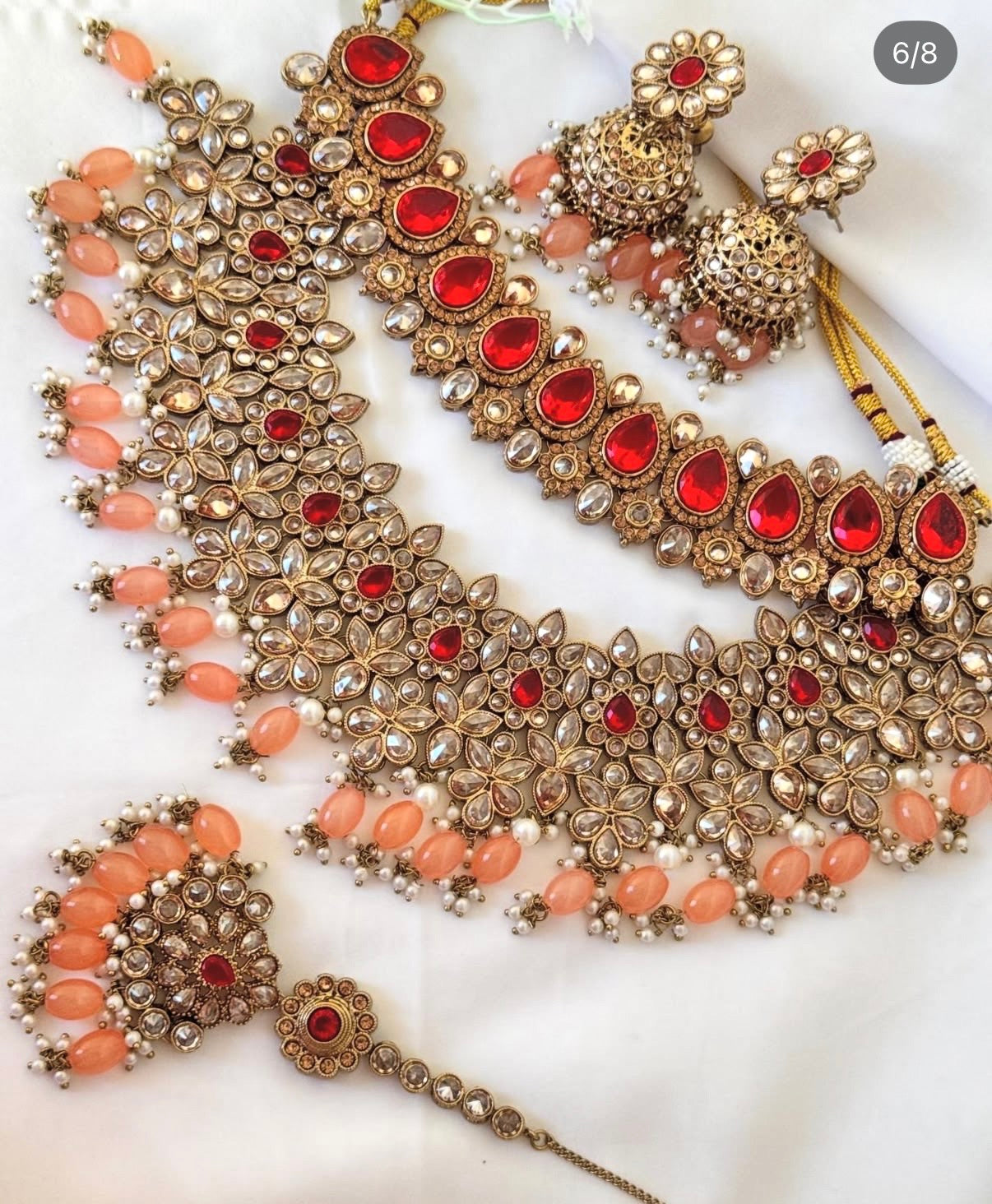 Polki Red Peach Semi Bridal Set