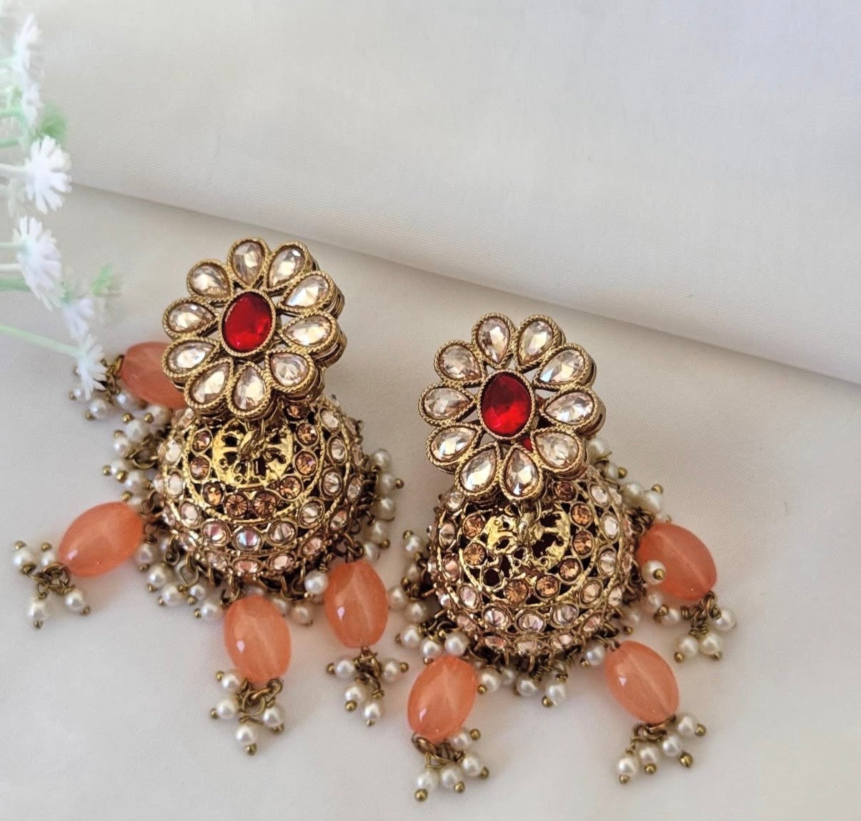 Polki Red Peach Semi Bridal Set