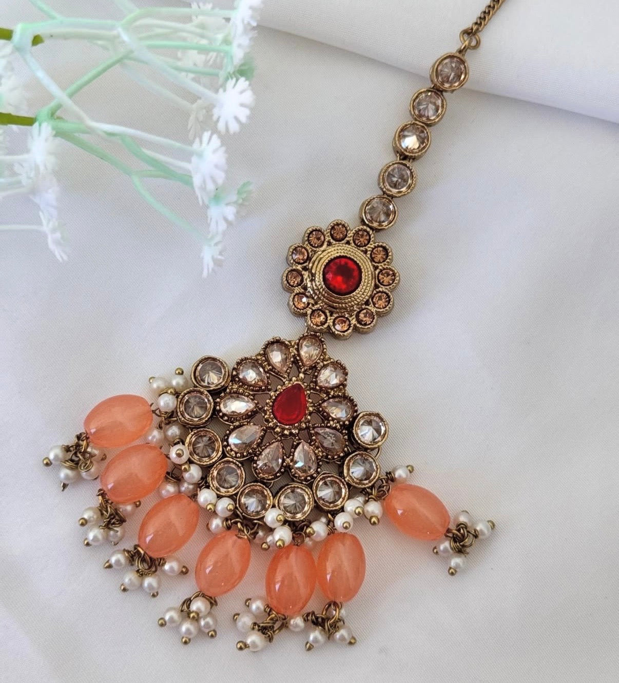 Polki Red Peach Semi Bridal Set