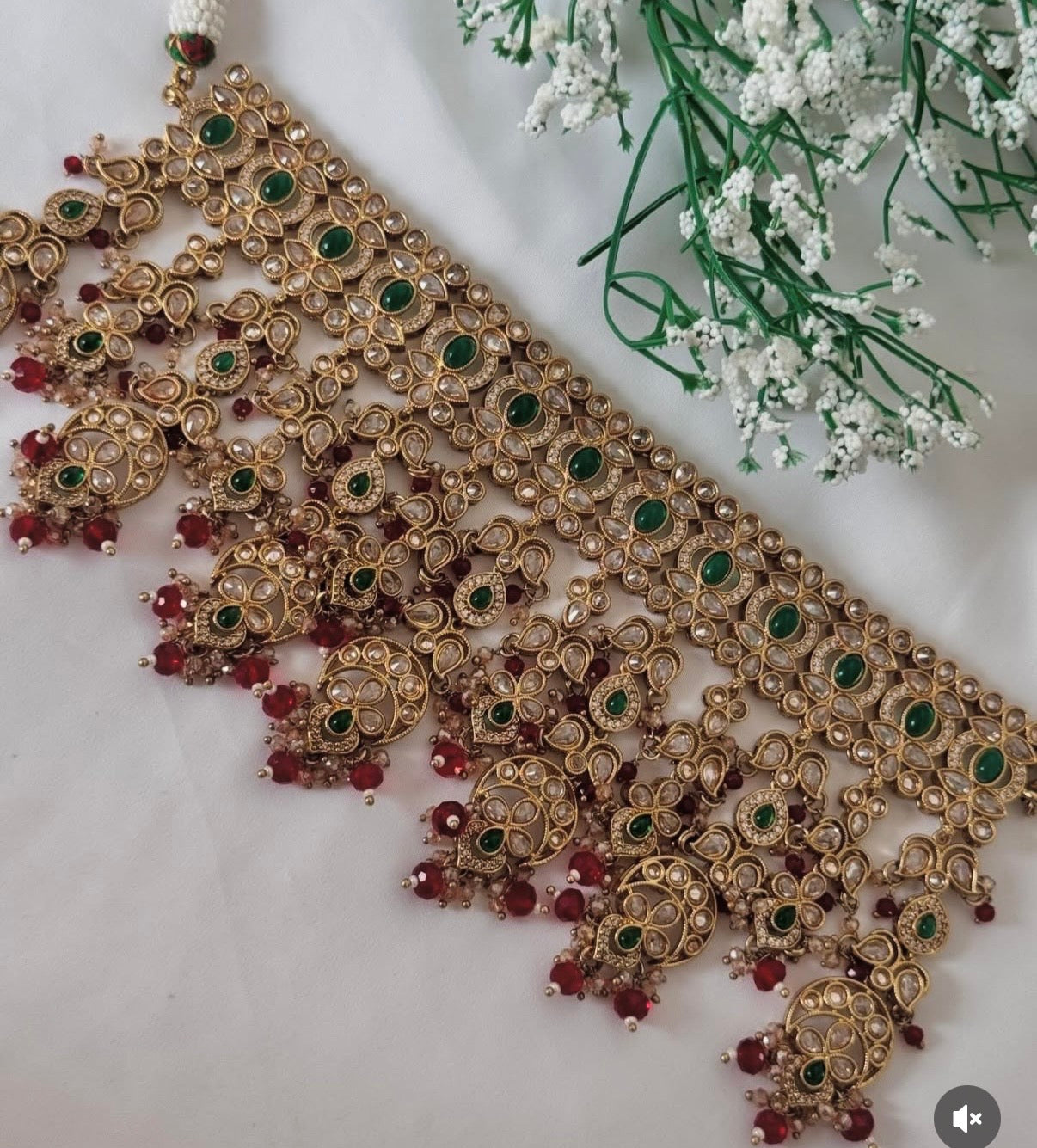 Polki Maroon Green Semi Bridal Set