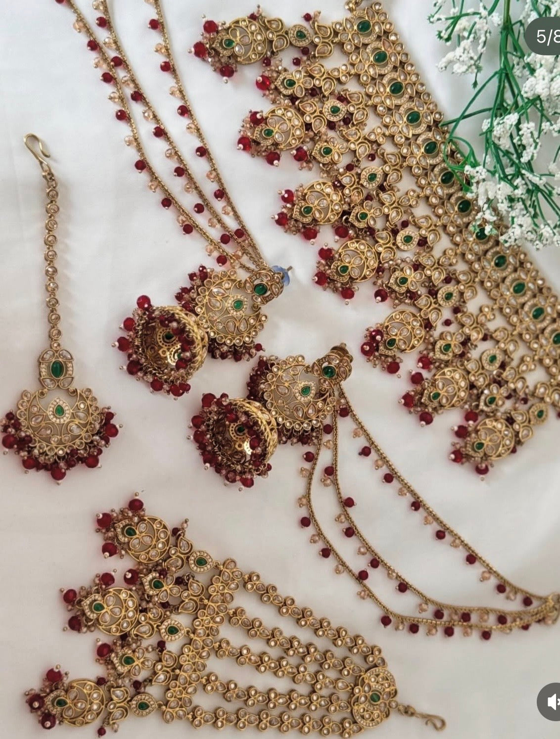 Polki Maroon Green Semi Bridal Set