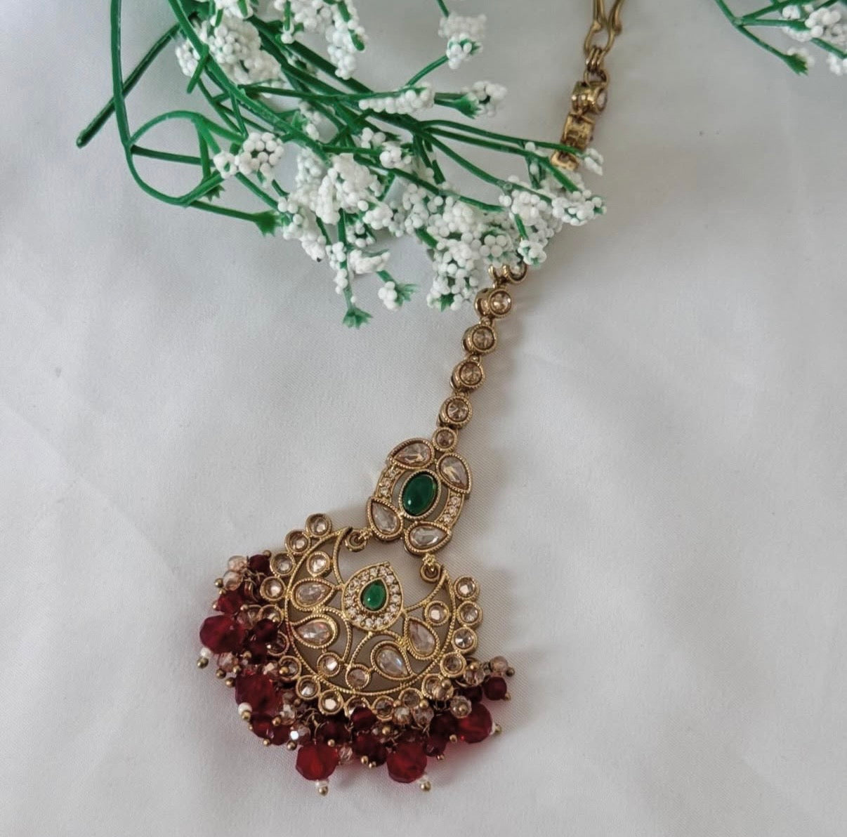 Polki Maroon Green Semi Bridal Set