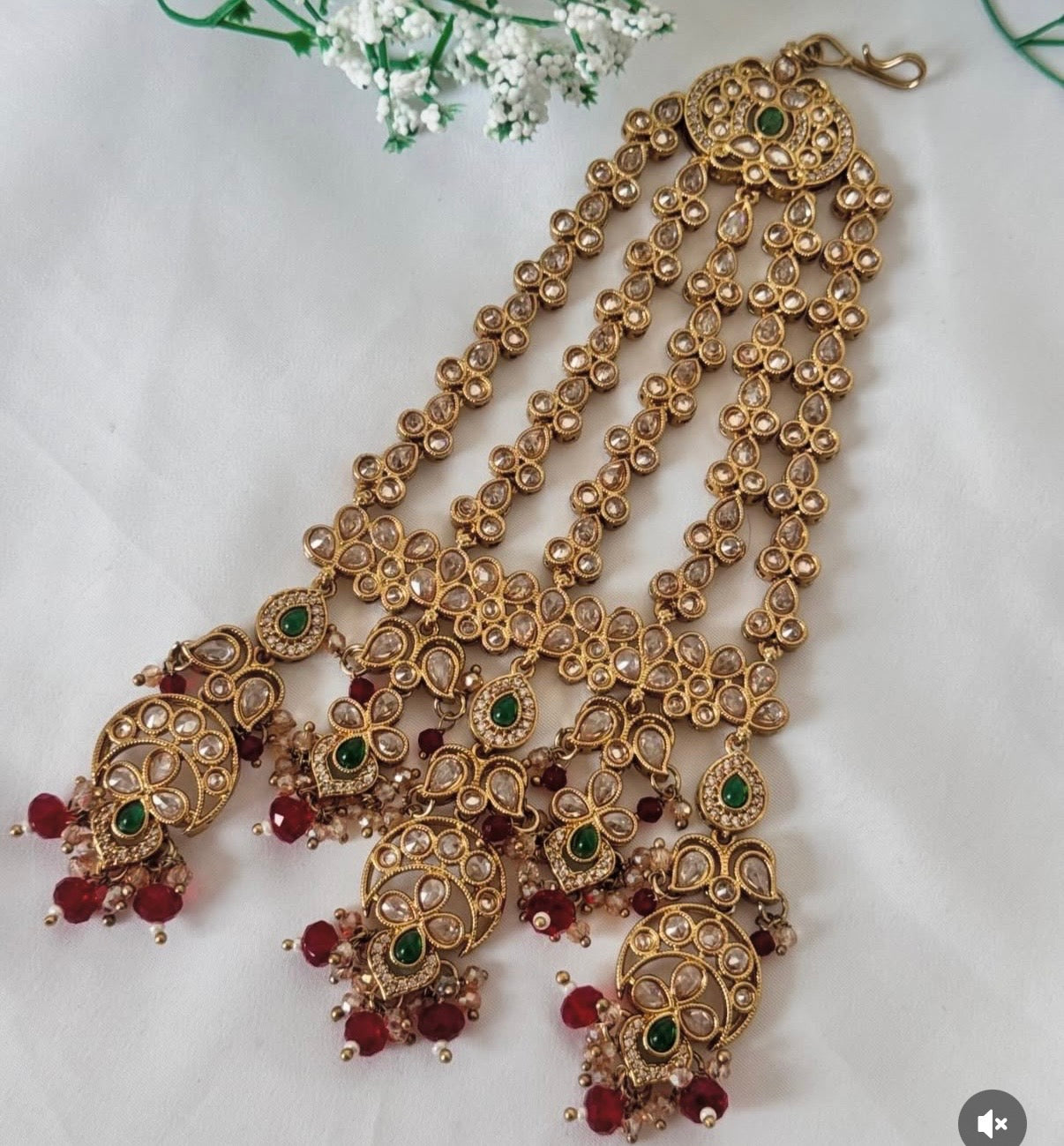 Polki Maroon Green Semi Bridal Set