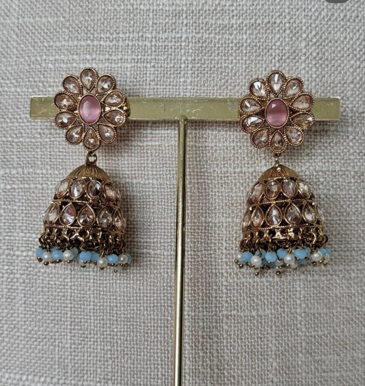 Polki Pink Blue Semi Bridal Set