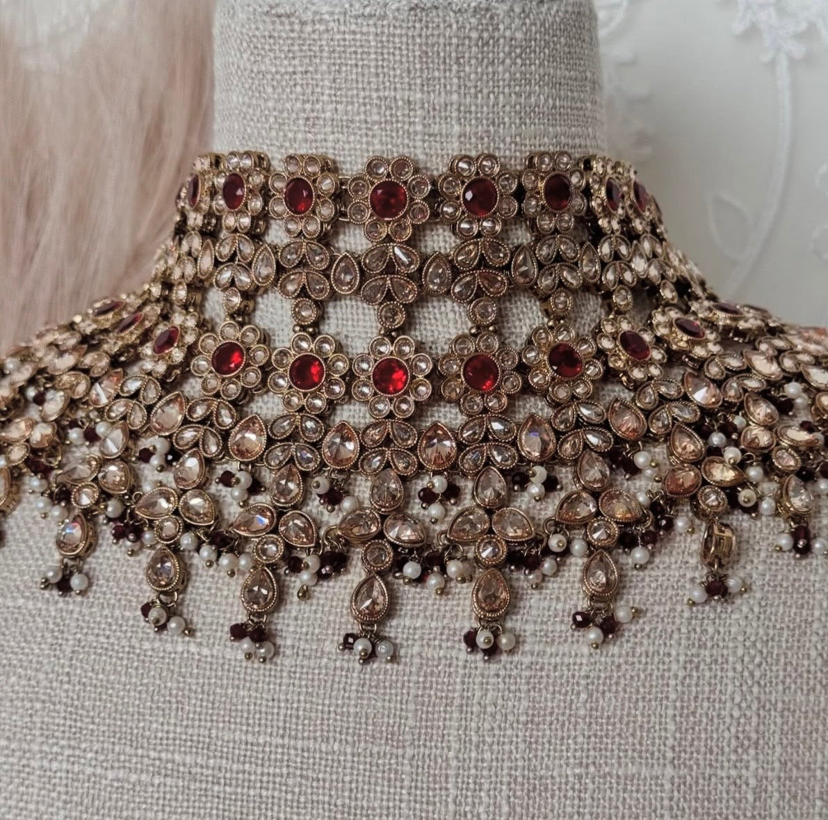 Maroon Polki Semi Bridal Set