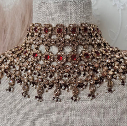 Maroon Polki Semi Bridal Set