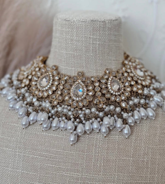 White Polki Semi Bridal Set