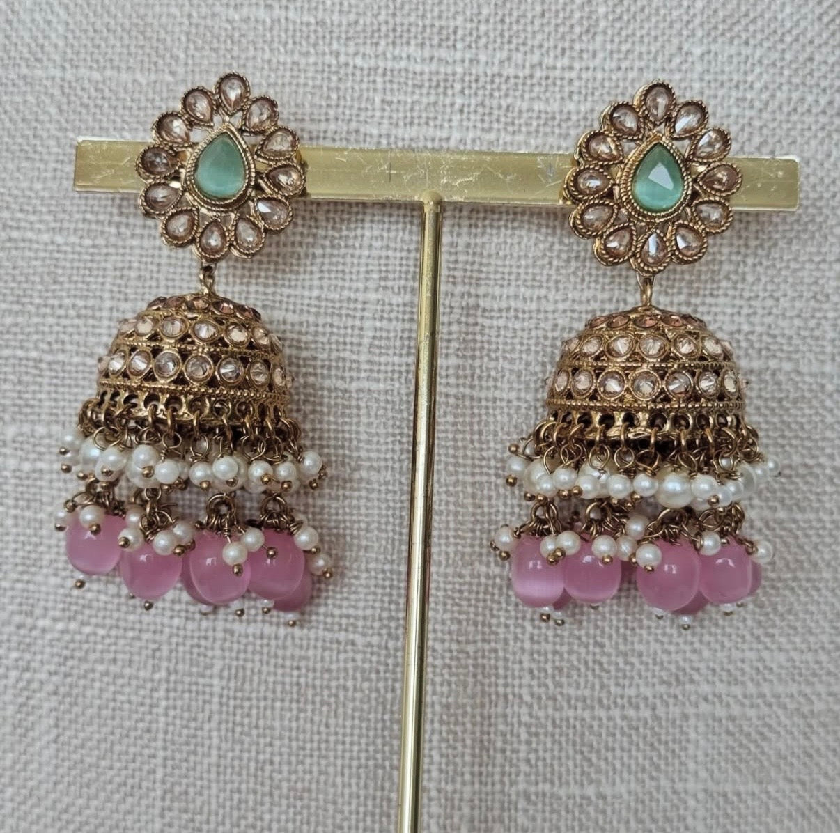 Pink Green Polki Semi Bridal Set