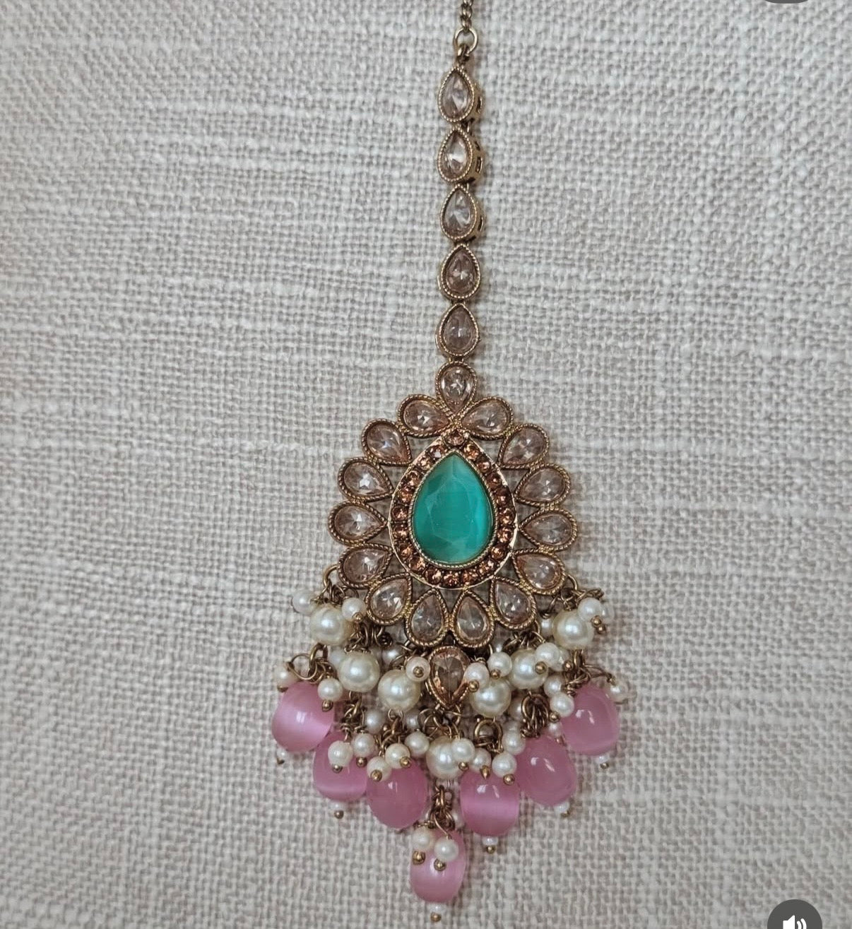 Pink Green Polki Semi Bridal Set