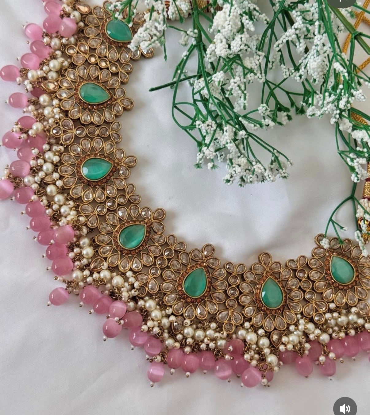 Pink Green Polki Semi Bridal Set