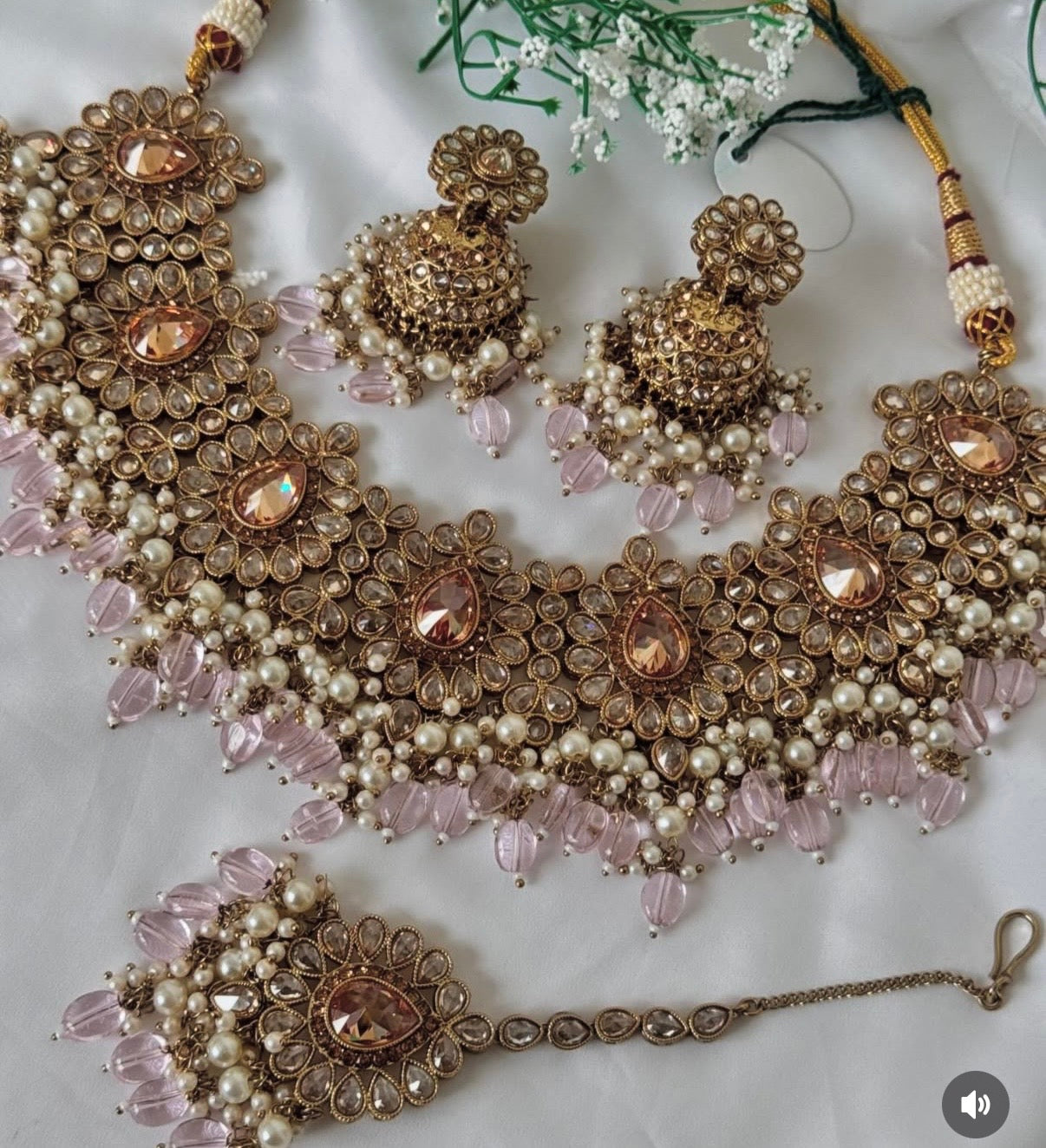 Pink Polki Semi Bridal Set
