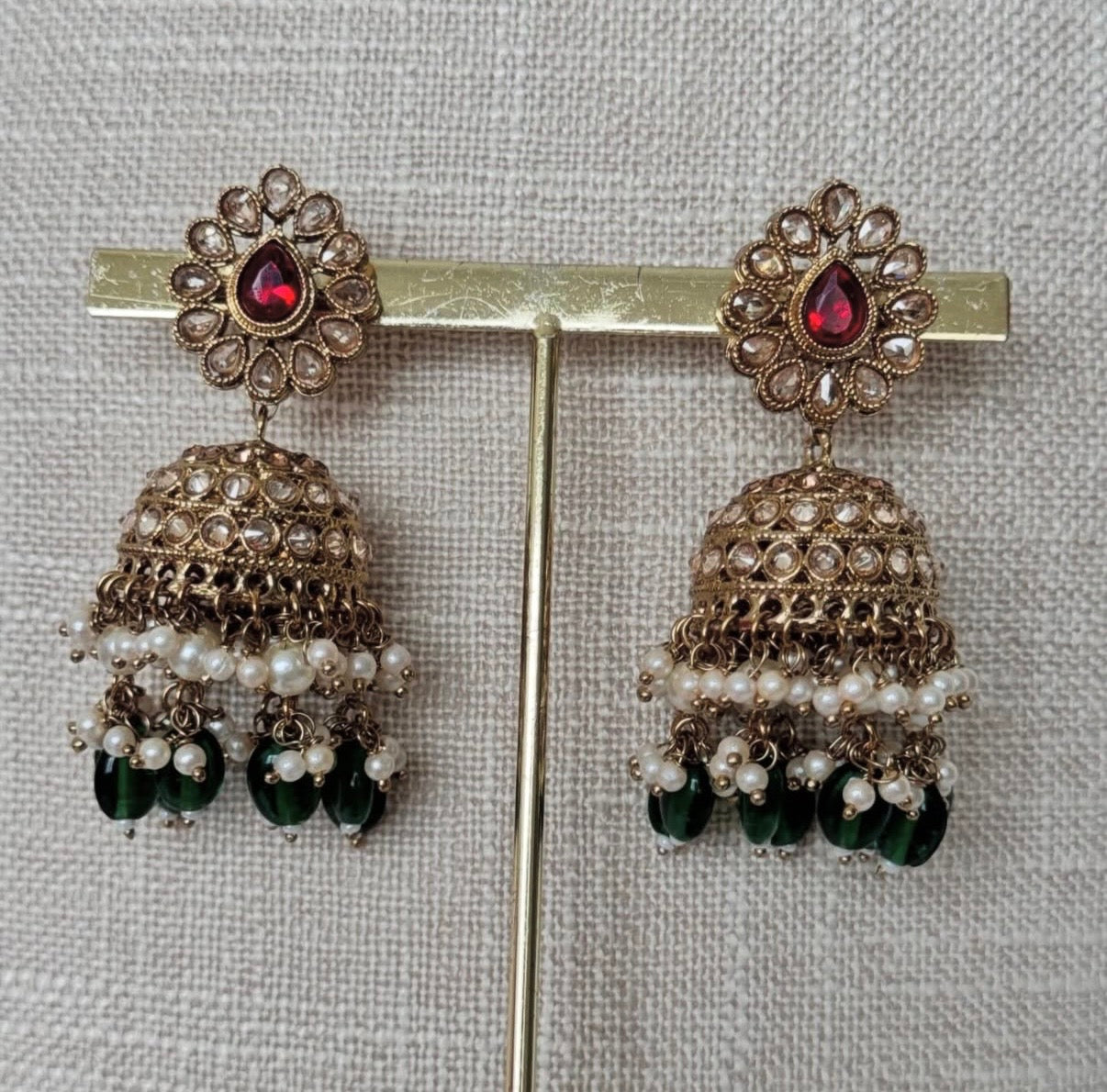 Maroon Green Polki Semi Bridal Set