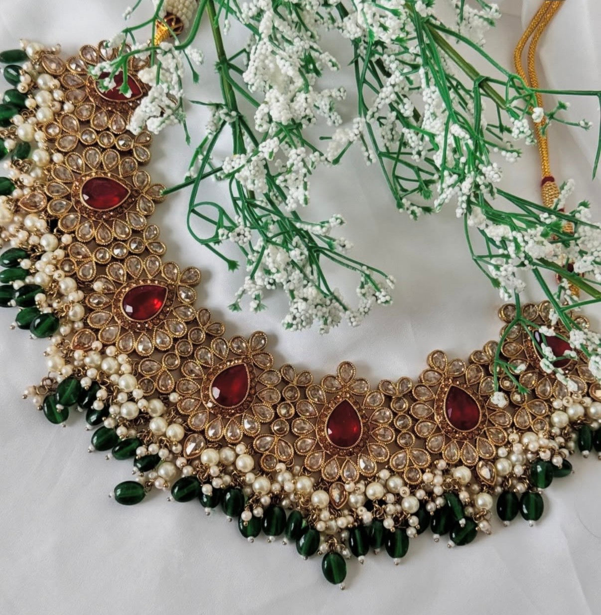 Maroon Green Polki Semi Bridal Set