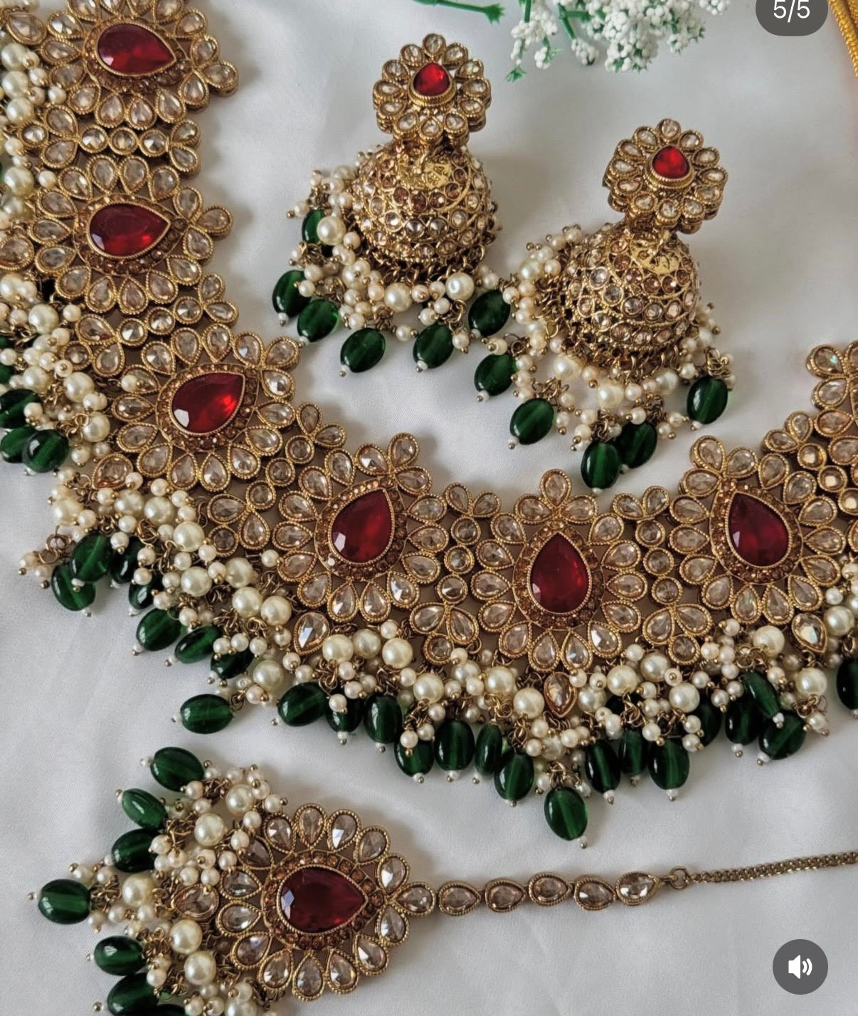 Maroon Green Polki Semi Bridal Set