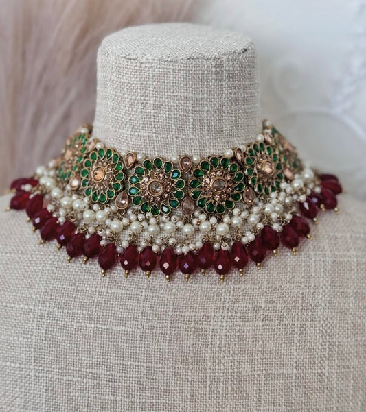 Mehar Maroon Green Semi Bridal Set