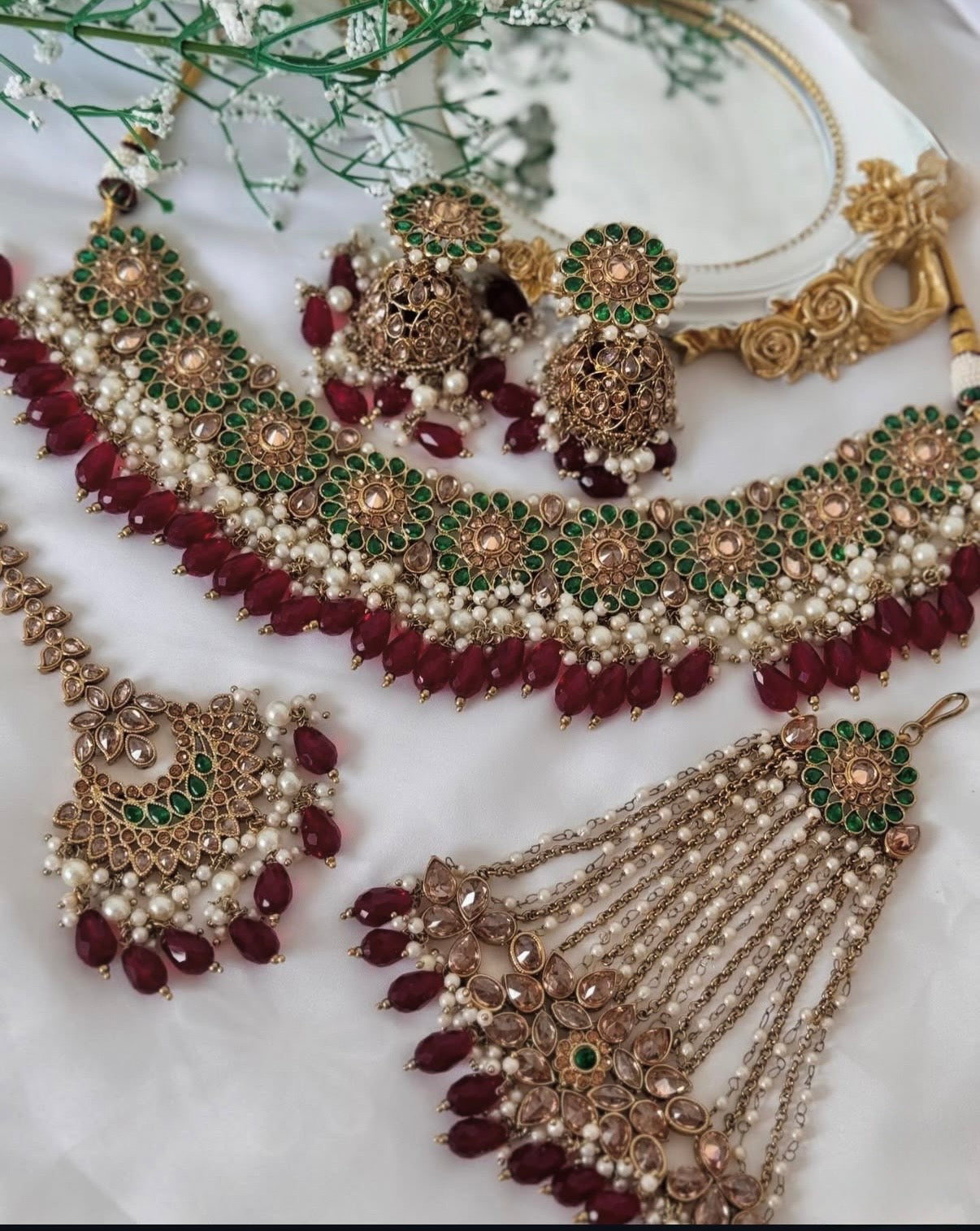 Mehar Maroon Green Semi Bridal Set