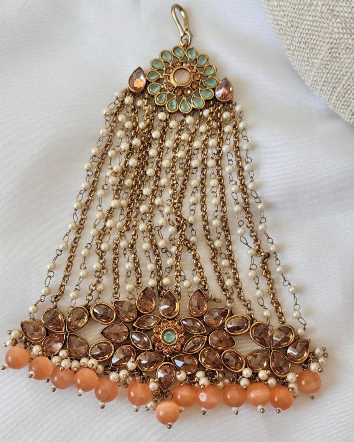 Mehar Peach Mint Polki Semi Bridal Set