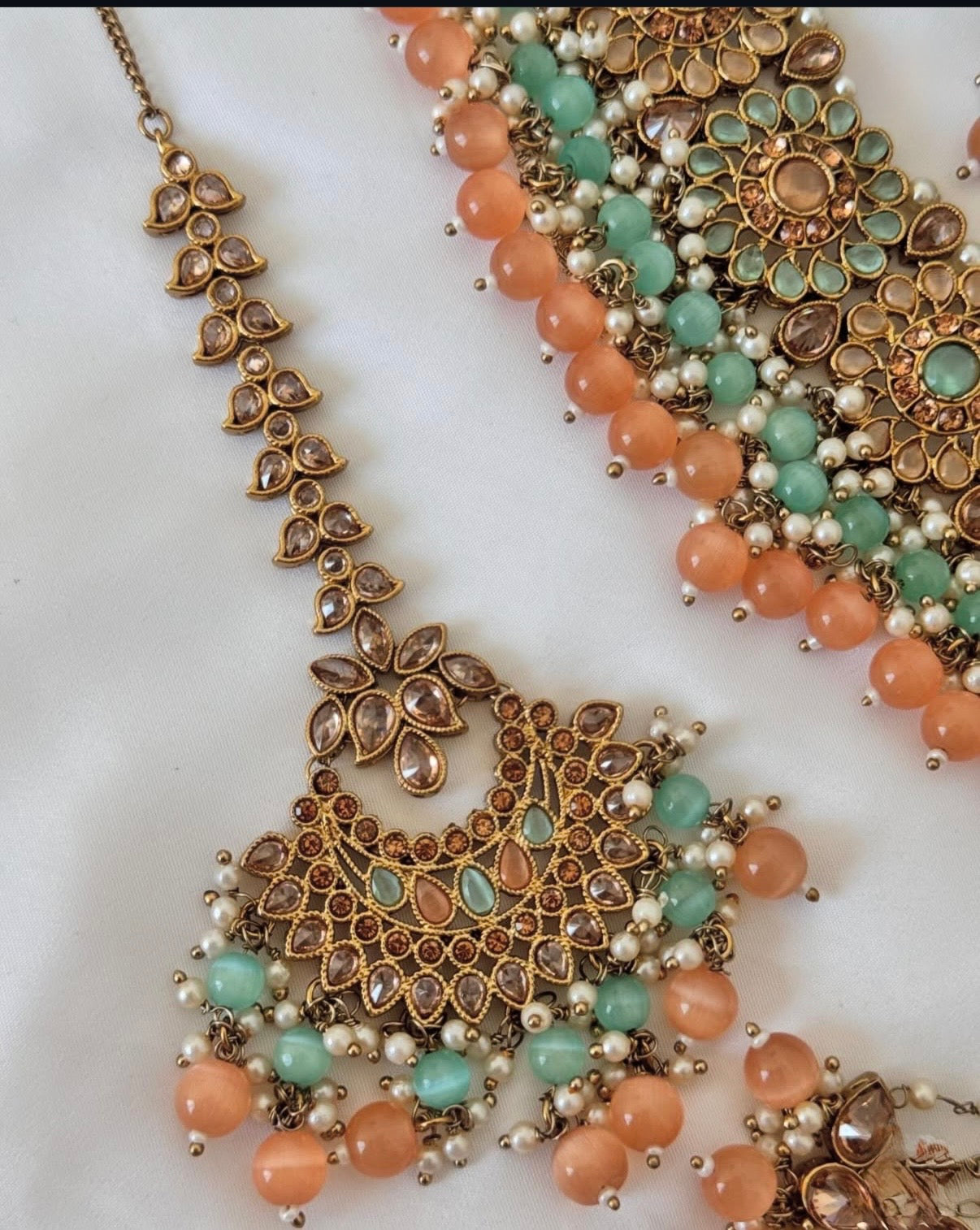Mehar Peach Mint Polki Semi Bridal Set