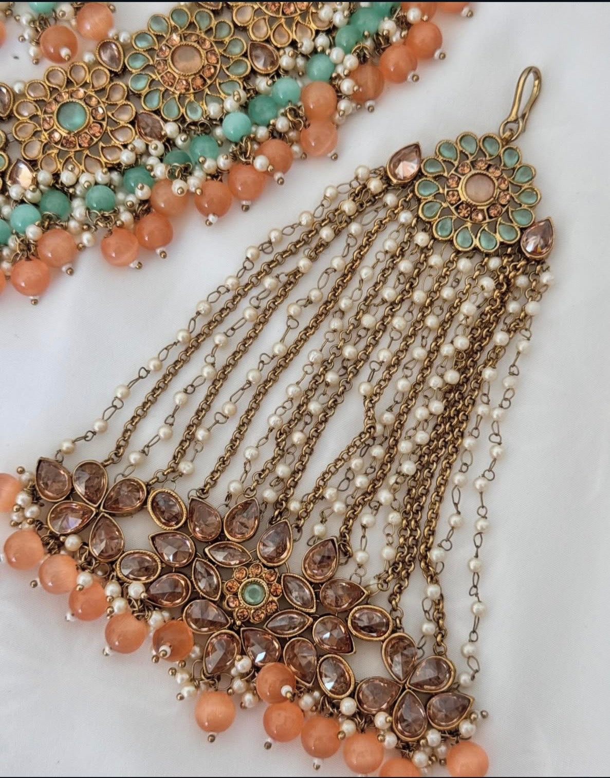 Mehar Peach Mint Polki Semi Bridal Set