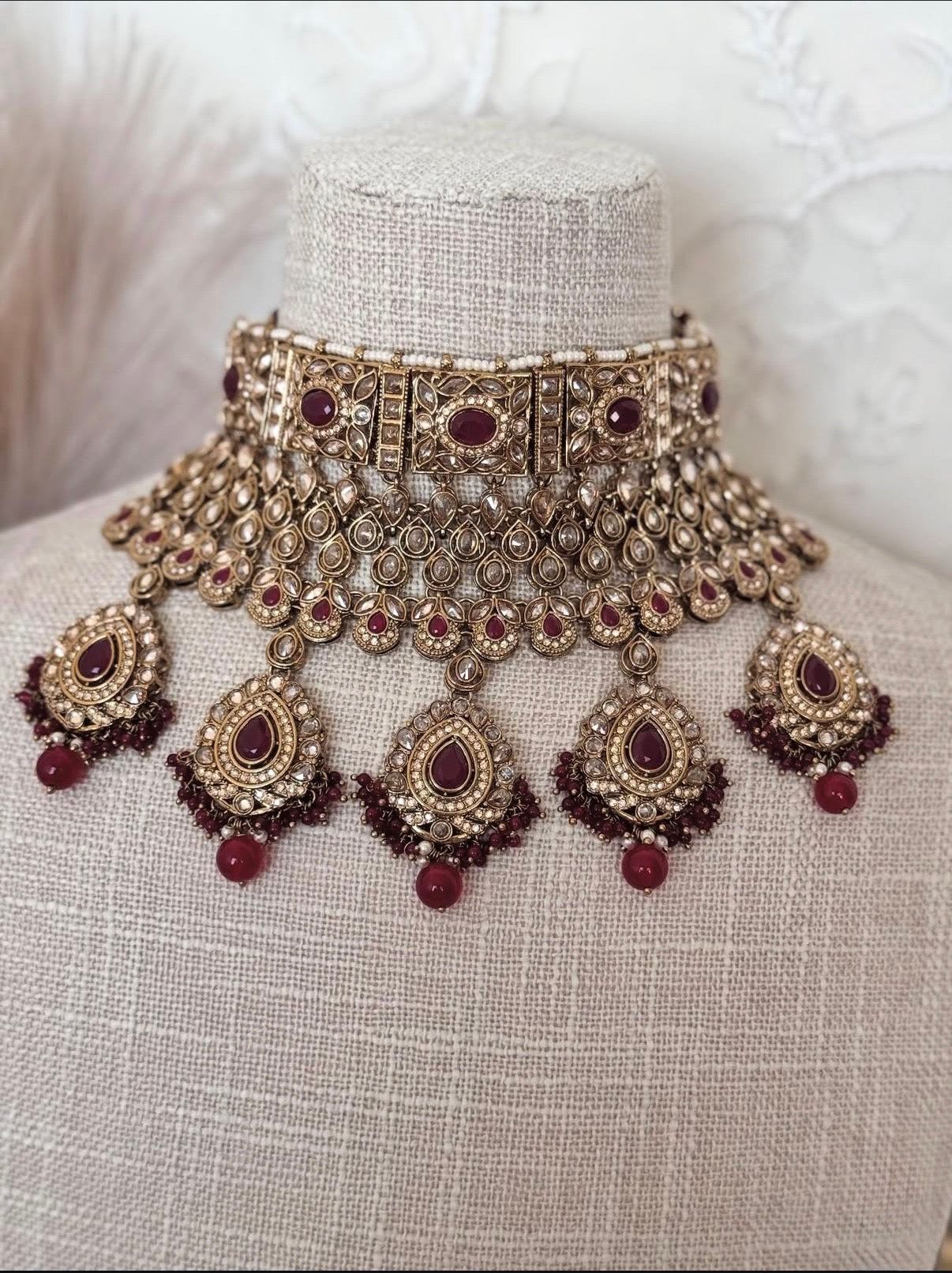 Amber Maroon Polki Set