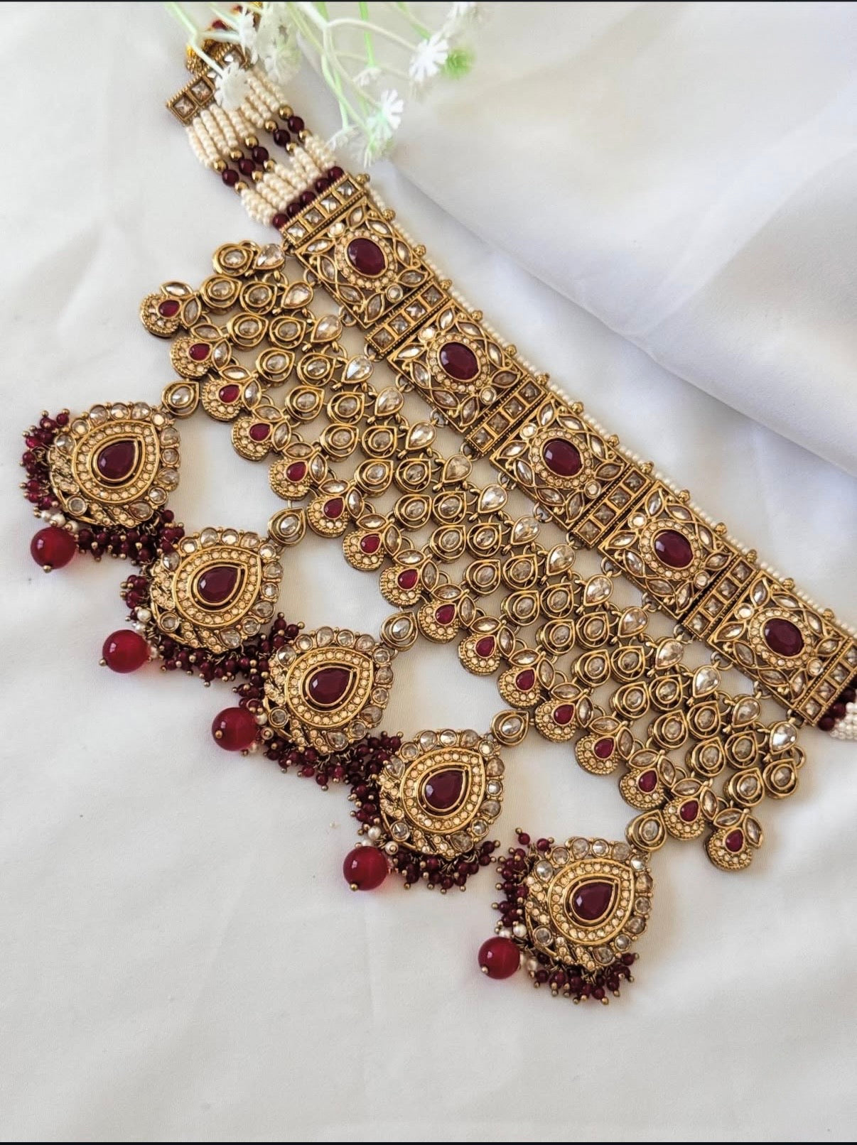 Amber Maroon Polki Set