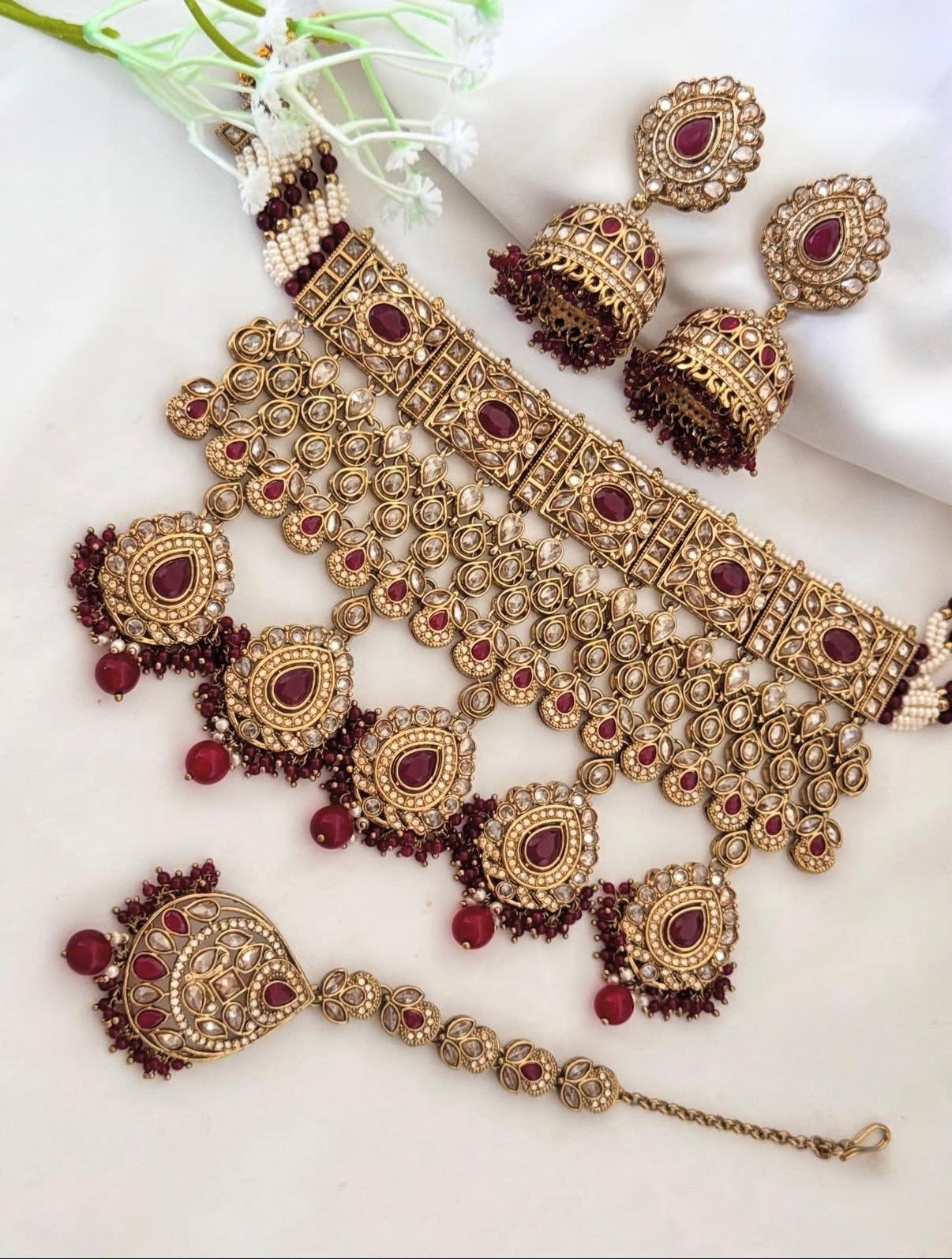 Amber Maroon Polki Set