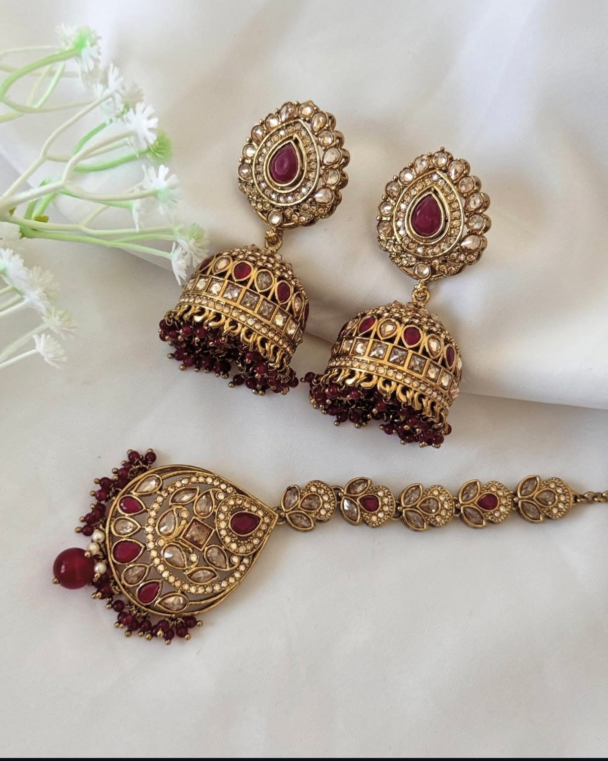 Amber Maroon Polki Set
