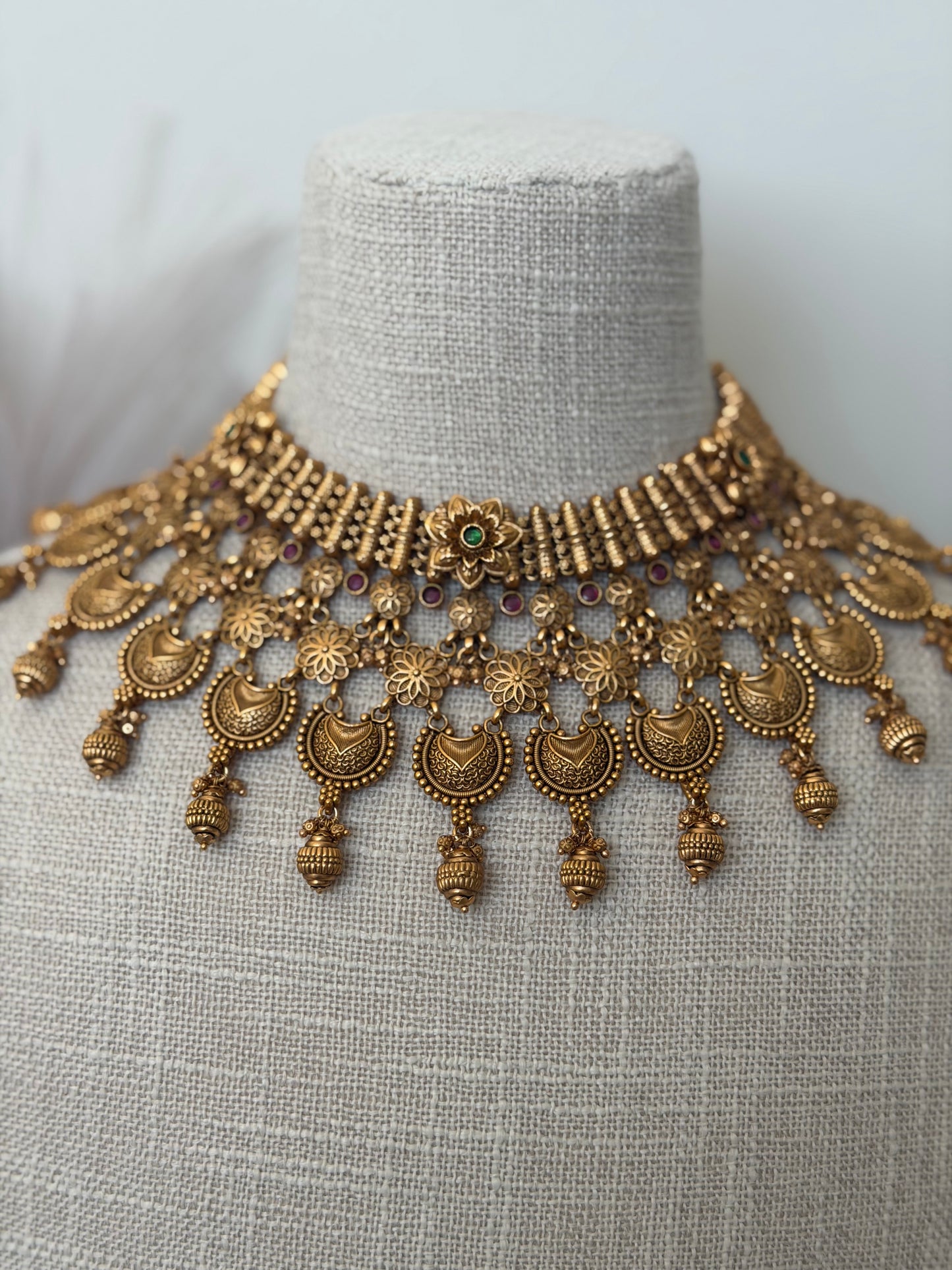 Rubi Green Gold Plated Bridal Set
