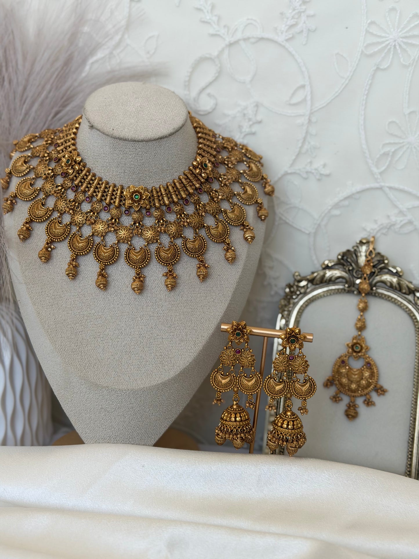 Rubi Green Gold Plated Bridal Set