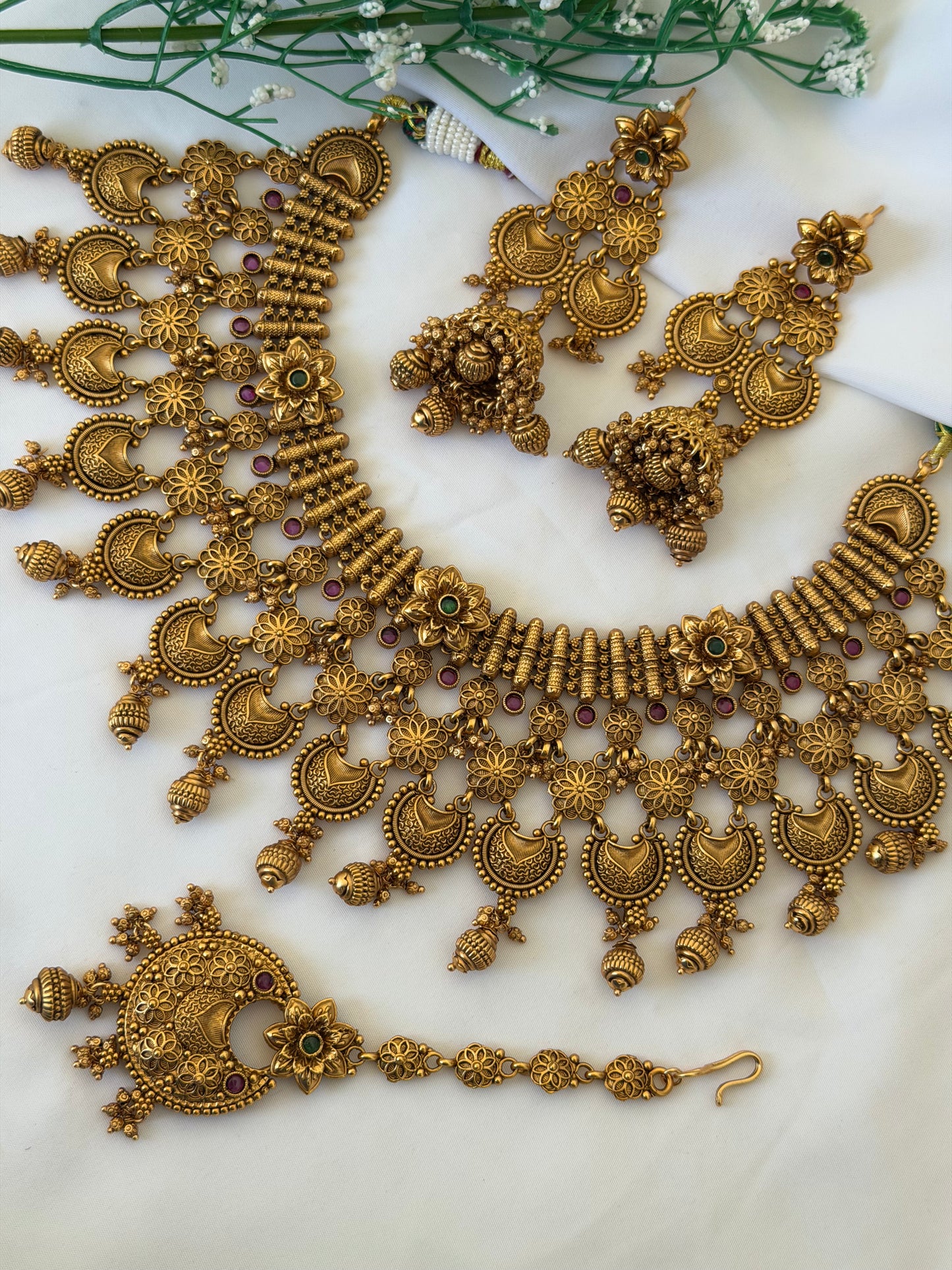 Rubi Green Gold Plated Bridal Set